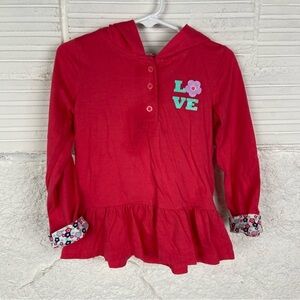 Kidgets Red ruffle bottom Hoodie with Love and Flower Design size 3T